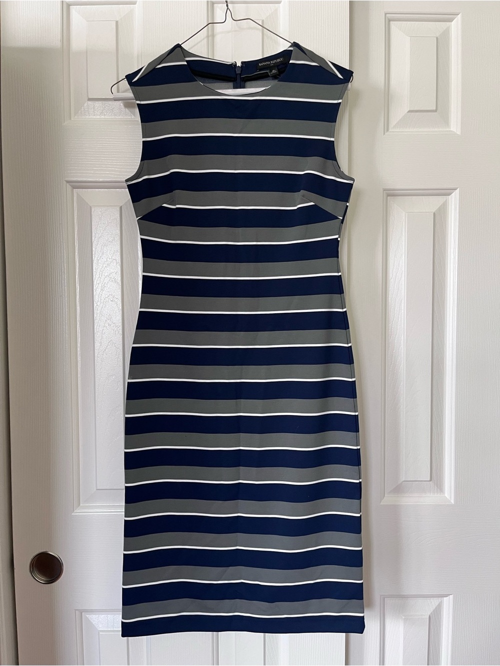 Banana Republic Navy and White Striped Sleeveless Midi Dress, NWT